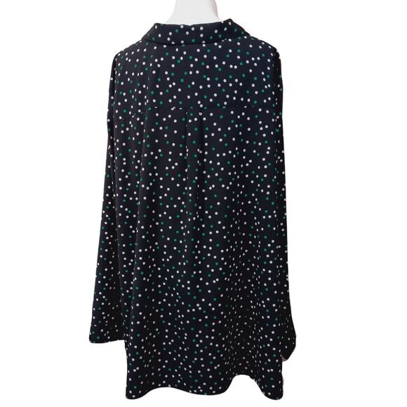 CATHERINES Blouse Top 5X Black Green White Polka Dot Career Office Dressy Casual - Picture 10 of 10